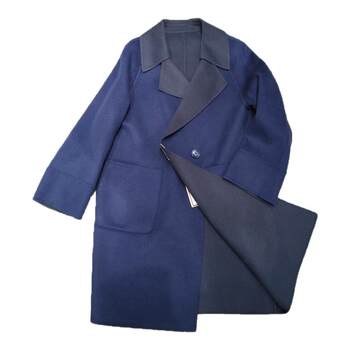 Sheep wool mulberry silk double-sided denim coat mid-length lady autumn and winter new fashion intellectual woolen coat fangshi