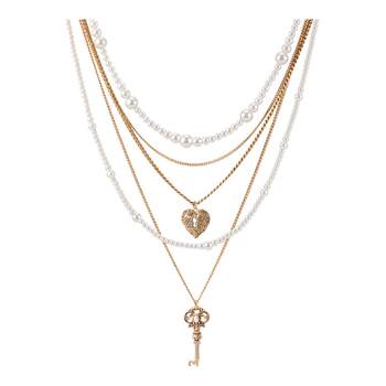Retro love lock series multi-layered pearl necklace
