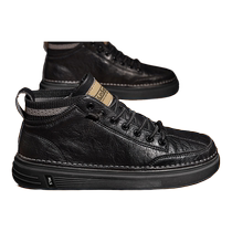 Mulinsen high-top mens shoes autumn trendy versatile casual sneakers genuine leather soft-soled socks mid-top workwear leather shoes
