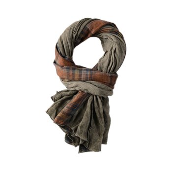 Patchwork Cotton and Linen Scarf for Men, Autumn and Winter Plaid Dirty-Dyed Vintage Linen Scarf for Women, Casual Dark Gray