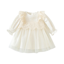 Girls Dress Autumn 2024 New Childrens Style Princess Dress Baby One Year Old Dress Mesh Skirt Spring and Autumn