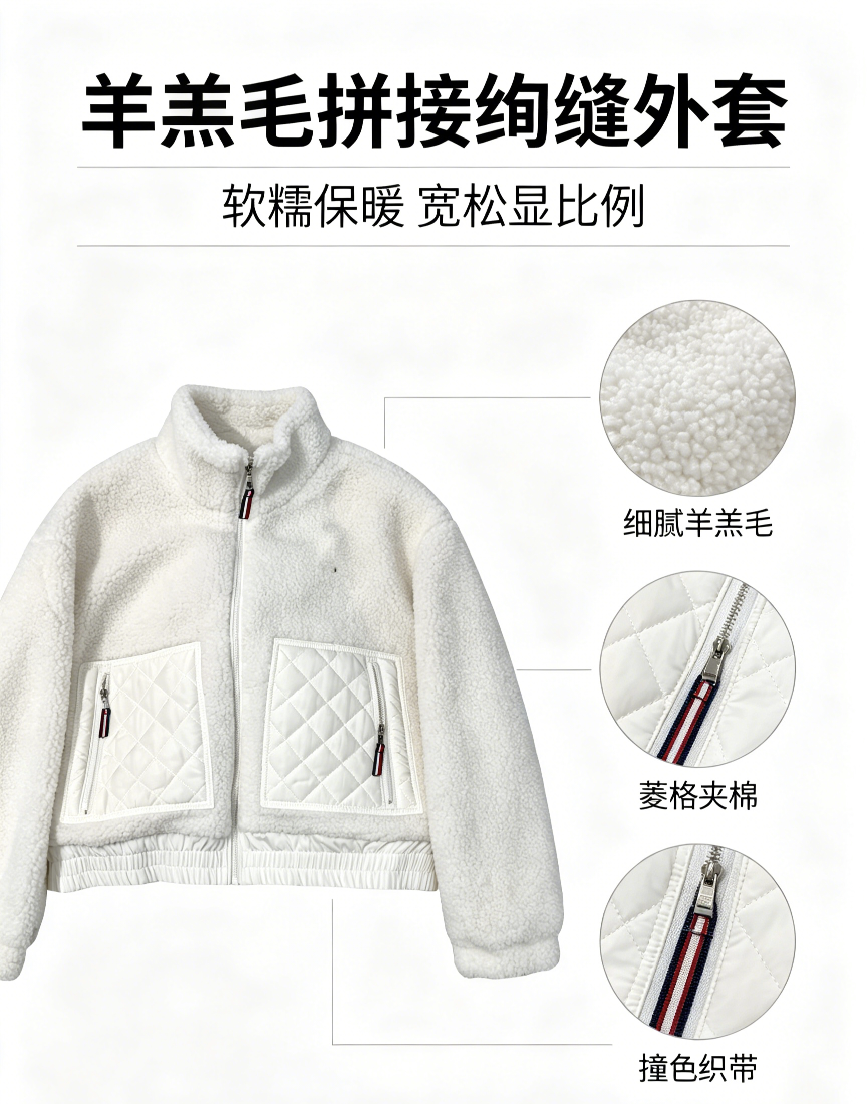 แบรนด์ Brick Cabinet แจ็กเก็ตพองขนแกะ ฤดูใบไม้ร่วงและฤดูหนาว ดีไซน์เฉพาะตัว สไตล์สั้น ปกพับ งานเย็บปะ ผ้าฝ้าย แจ็กเก็ตทรงเค้กนมขนาดเล็ก