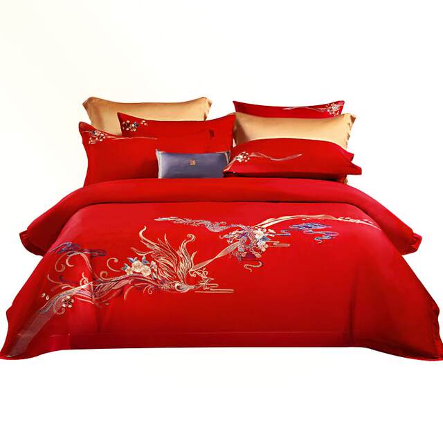 Fu'anna Dragon and Phoenix Essence Embroidery Marriage Six-Piece Set