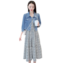 2024 spring and autumn new fashion suit feminine denim jacket floral dress age-reducing two-piece set