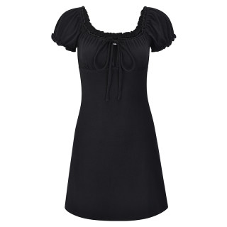 American retro chest hollow puff sleeve dress