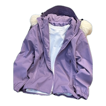 Purple hooded jacket for women autumn and winter new American retro small loose waterproof work jacket