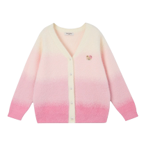 PawinPaw Cartoon Bear Childrens Clothing 2024 Autumn and Winter New Girls Gradient Color Wool Cardigan Comfortable