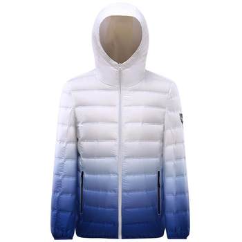 ເຄື່ອງແຕ່ງກາຍຄູ່ຜົວເມຍ Yalu ເສື້ອຍືດຜູ້ຊາຍແລະຜູ້ຍິງແບບດຽວກັນໃນລະດູ ໜາວ ສັ້ນ Hooded Gradient Contrast ສີ Jacket trendy