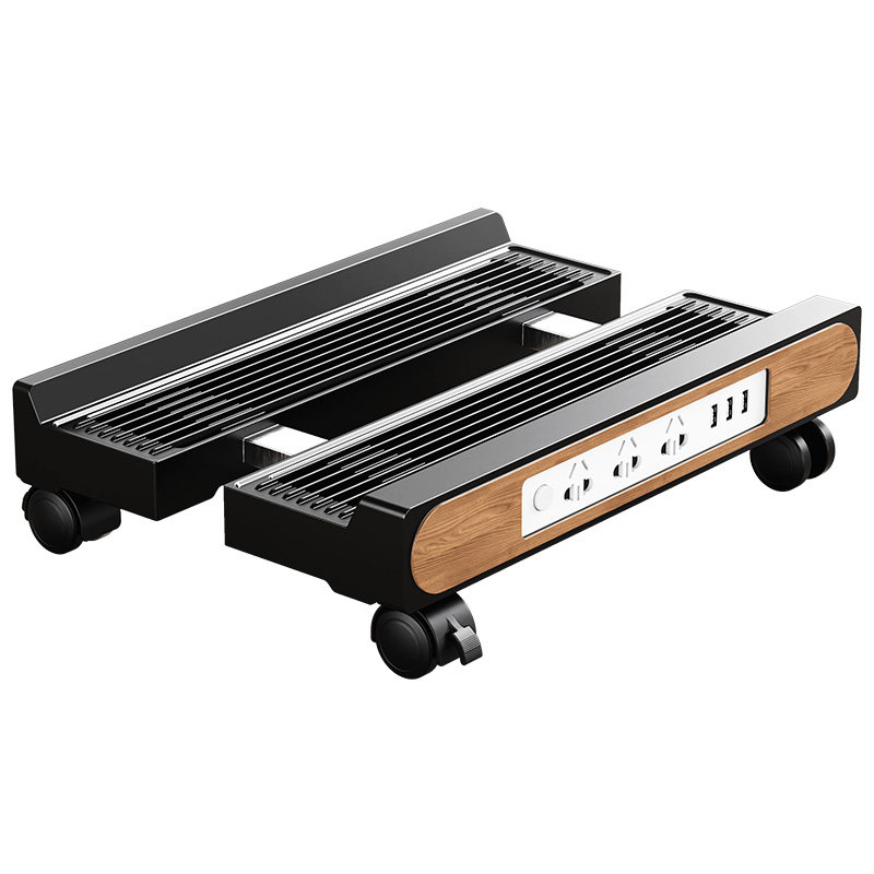 Retractable computer host bracket with power strip and super stable