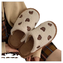 ins girly heart cotton slippers female winter student cute bear non-slip warm plush home shoes cute