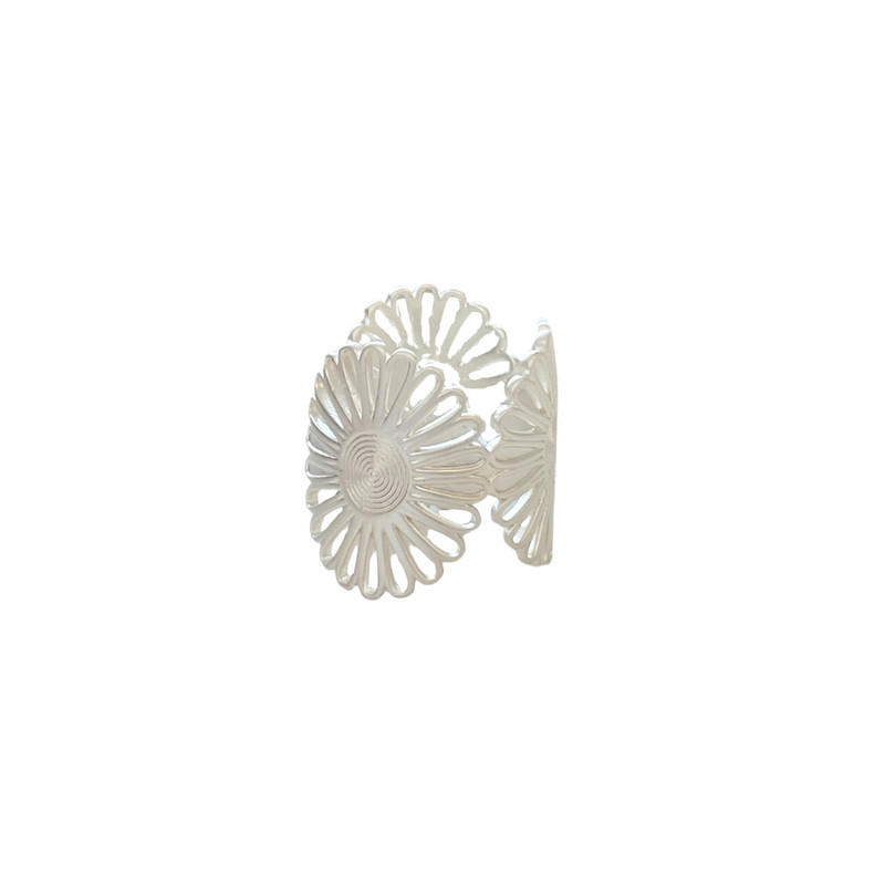 Retro distressed matte silver hollow sunflower open ring