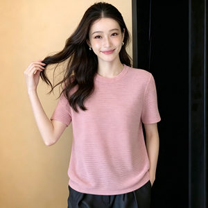 短袖针织衫T恤女2026夏季新款韩版宽松设计感圆领百搭减龄上衣潮