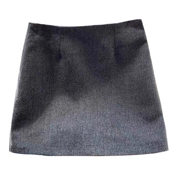 Gray woolen skirt high waist slimming a-line skirt