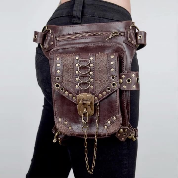 Steampunk Motorcycle Women's Bag Gothic Small Bag Women's Crossbody Bag Mini Travel Waist Bag Motorcycle Leg Bag Rider