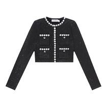 self-portrait 2023 early autumn classic black sweet cool long-sleeved pocket round neck jacket knitted top