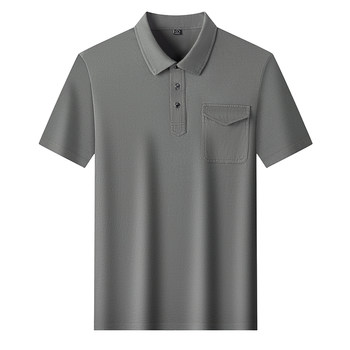 Summer new pure cotton middle-aged short-sleeved t-shirt men's flap pocket dad wear lapel t-shirt middle-aged and elderly half-sleeved t-shirt