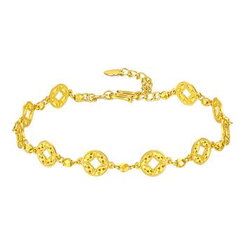 Zhou Dasheng Gold Bracelet for Women, 5g Pure Gold, Wealth Symbolizing Jewelry, Sparkling Copper Coin Gold Chain, Gift for Girlfriend