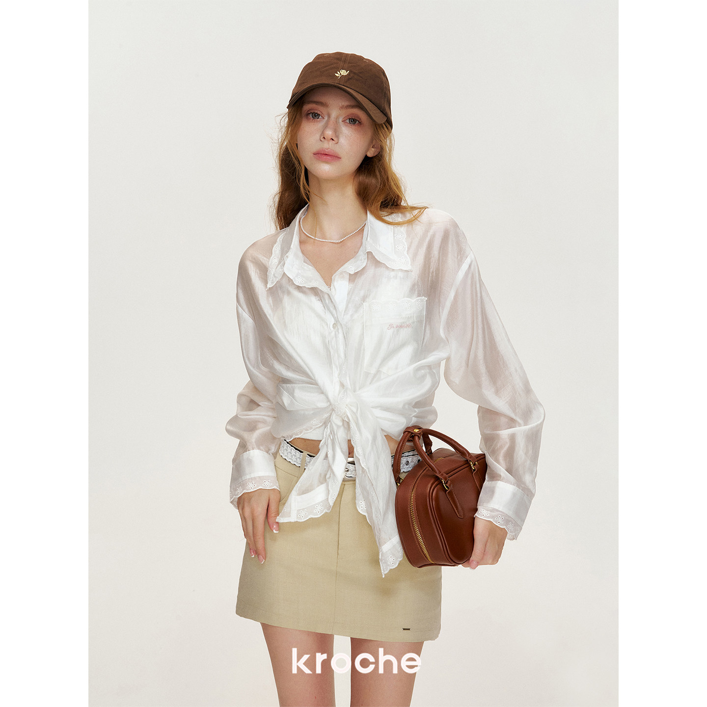 Zhao Jinmai and Xue Kaiqi's same style Kroche "Cool Tencel" five-petal flower collar loose-fitting sun protection long-sleeved shirt