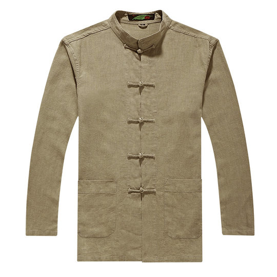 楠麻唐装中国风男装春季古风外套苎麻男士复古中式盘扣改良对襟衣