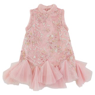 幼悠女童2025冬季新款新中式无袖亮片连衣裙时尚保暖女孩网纱裙潮