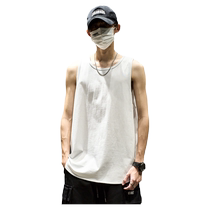 Sports vest mens Japanese style simple solid color sleeveless t-shirt summer pure cotton fitness sweatshirt loose bottoming waistcoat