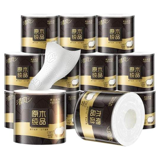 【李昀锐同款】清风黑金卷纸4层110克12卷家用实惠装有芯卷筒纸by