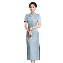 Participating in the wedding mothers dress acetate cheongsam dress 2024 spring and summer happy mother-in-law wedding banquet dress mother-in-law toast dress