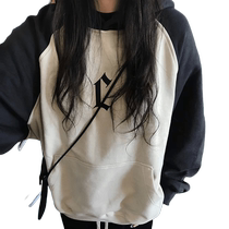 2023 early autumn new raglan color-blocked basic C logo printed hooded sweatshirt American high street casual hoodie