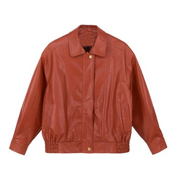 2024 ຮູບແບບໃຫມ່ punk high street short style loose and high-end red pu leather jacket for women