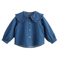 (Mark Jenny Luff) Girl lace-tourné-col pur coton denim shirt enfants shirt printemps et automne 231570