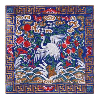 清代官服补子绣片文官一品仙鹤绣花补子工艺礼品绣片鼠标垫茶杯垫