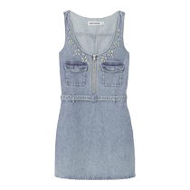 self-portrait 2024 early autumn new light denim blue workwear style denim suspender dress short skirt