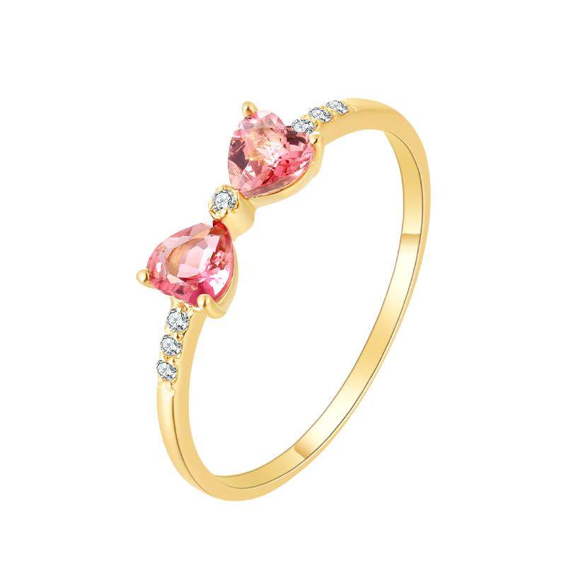 ILCO Luna Sweetheart 18K gold natural pink tourmaline ring colorful treasure bow garnet women's ring