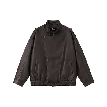 Fornines retro lapel leather jacket men's couple spring and autumn pu jacket women's handsome high-end motorcycle wear