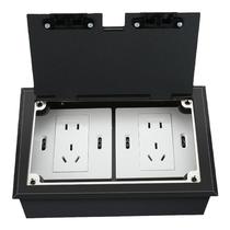 Open ground socket hidden ground socket stainless steel invisible five-hole network black two-position 86 panel