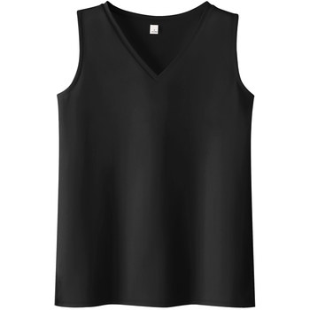 ເສື້ອຍືດຄໍ V-neck camisole ສີດໍາຂອງແມ່ຍິງລະດູຮ້ອນໃຫມ່ນອກໃສ່ເສື້ອຝ້າຍບໍລິສຸດພາຍໃນ waistcoat sleeveless ເສື້ອ bottoming ເທິງ