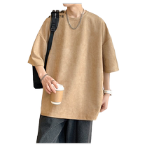 Pull back short-sleeved mens summer thin 2024 new mens breathable suede trendy brand large size loose half-sleeved bottoming shirt