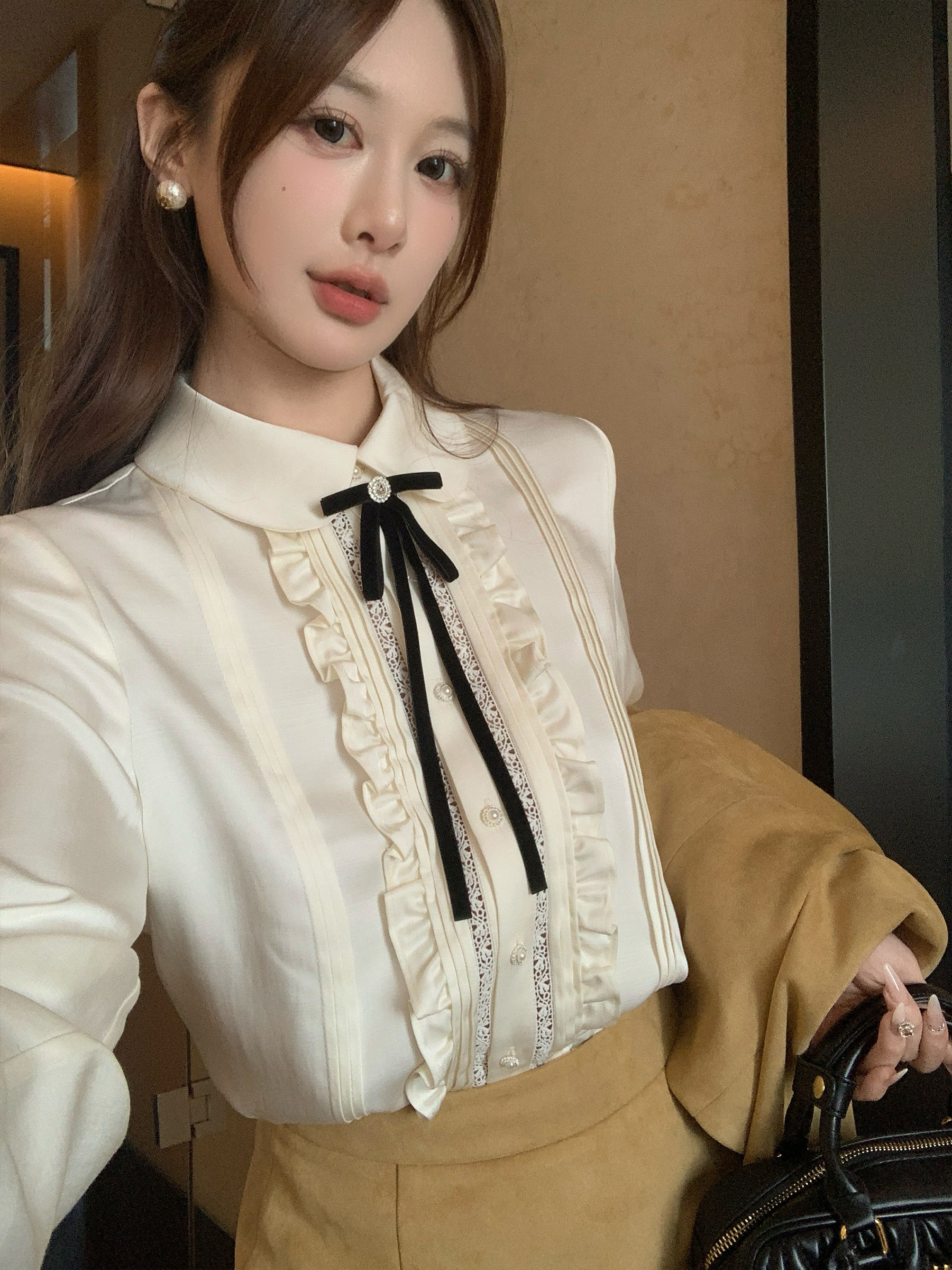 Summer Home Lyocell Tencel Acetate Miu Series Rich Heiress French Long-Sleeved Shirt Women's Court Style Top