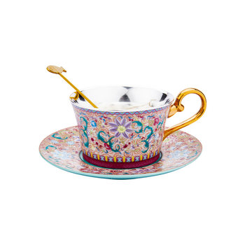 Shunqing yinlou sterling silver enamel coffee cup small set