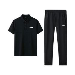 Li Ning Sports Suit Men's Polo Shirt 2026 New Summer Quick-Drying Breathable Running Short-Sleeved T-Shirt Long Pants Dad Outfit