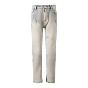 Ursggon high street retro jeans american tide brand zipper slim fit small feet straight pants washed trousers men