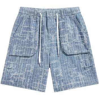 Peacebird men's casual jeans men's fashionable and comfortable full version jacquard jeans washed medium shorts trendy