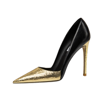 Lily Wei gold splicing temperament socialite sexy high heels royal sister style slip-on shoes small size 313233