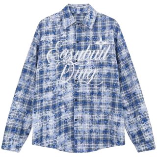 New American letter embroidered plaid shirts for men and women in spring and autumn, oversize casual shirts and jackets, trendy spring