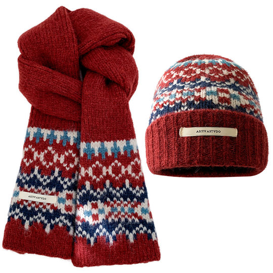 Conjunto de bufanda y gorro de lana a cuadros de otoño e invierno Wei Ai