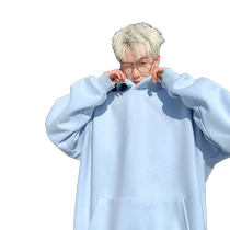 V37 Sky Blue Sweatshirt Male Teenager American Retro Hoodie Ins Loose Versatile Couple Top Jacket