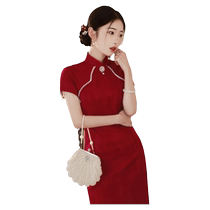 Red cheongsam toasting suit for small brides wedding engagement dress dress new Chinese style improved young style