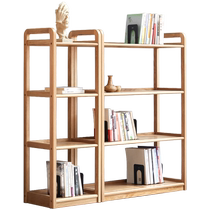 Genji Muyu solid wood floor-standing bookshelf simple living room shelf Nordic oak flower rack custom storage rack