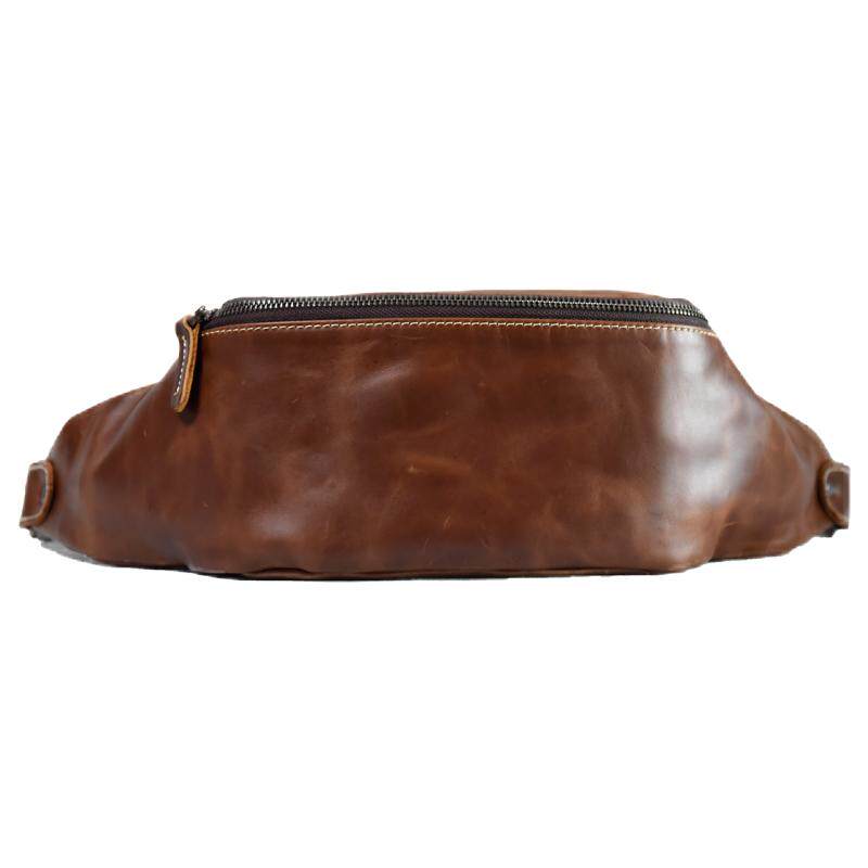 Top layer cowhide retro casual style sports chest bag waist bag