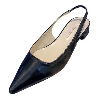 ນັກສຶກສາຕ່າງປະເທດເຊອຸນຝຣັ່ງເງິນ OL commuter ladies shoes pointed toe shallow mouth back strap low heel thick scoop shoes single shoes